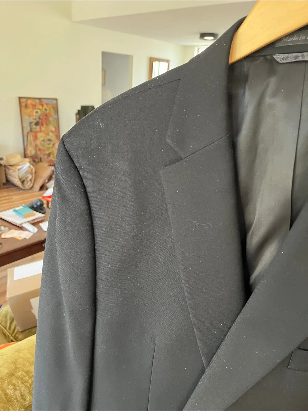 Lauren Ralph Lauren Mens 48L 100% Wool Blazer Jacket Black Stretch